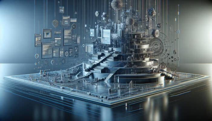 Best Practices for Advanced Technical SEO: Digital blueprint of a Wikipedia-like website, showing hierarchical structure, clean HTML code, efficient bot crawling, and seamless user navigation.